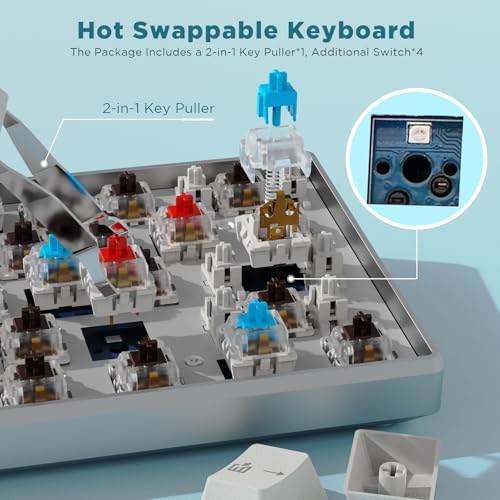 RK ROYAL KLUDGE 60% Mechanical Keyboard RK61 Pro, Wired Gaming Keyboard Aluminum Frame, Programmable RGB Backlit 61 Keys Ultra-Compact, Gateron Brown Switch, White - size: brown switch