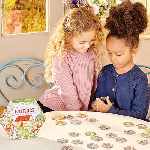 eeBoo: Memory & Matching Game - Cottage Fairies - 20 Hexagon-Shaped Matching Pairs, Nature Themed Concentration Tile Game, Kids Ages 3+, 1-4 Players