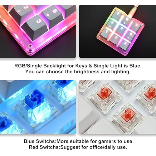 Mechanical Numpad One Handed Gaming 24 Macro Programmable Setting Keypad Round keycap 9 Keys Fully Programmable Keys RGB Backlit Gaming Keyboard Electric Game Numpad for Windows/Mac Red Switch - style: Red Switch/RGB/Round