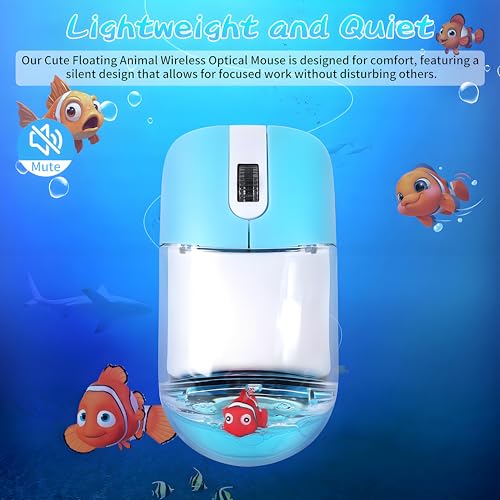Wireless Mouse -Cute Clear Aqua Design, Water Mouse with Optical Precision, Silent Clicks, Lightweight & Floating Animal Transparent Retro Style for Home Office, Great for Kids & Adult(Fish-Blue) - color: Goldfish - Blue