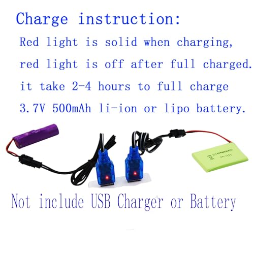 Blomiky 2 Pack 3.7V 0.5A Lithium Battery Charge Cable with SM-2P Black Plug for Some Kind of Mini RC Amphibious Stunt Car Boat Trucks 1S Li-ion and Li-Po Battery / 3.7V USB 2