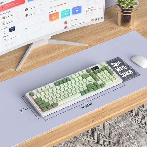 Fogruaden 96% Wireless Green Keyboard with Number Pad and Knob, Mechanical Feel, RGB Quiet Matcha Membrane Gaming Keyboard, Spill-Resistant, 3-Modes USB Rechargeable Silent Creamy Keyboard for Win/Mac - color: Matcha