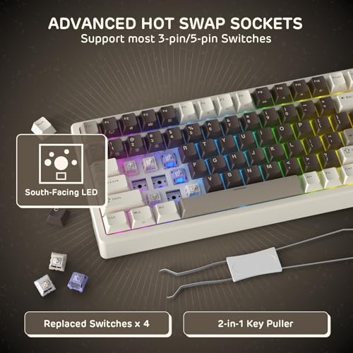 RK ROYAL KLUDGE F99 Wireless Mechanical Keyboard, Gasket Structure | 95% 100 Keys Hot Swappable RGB Gaming Keyboard, Tri-Mode BT/2.4GHz/USB-C, Pre-lubed Custom Switches, for PC/Xbox/PS4/PS5 - color: Mocha Brown, size: Tactile Beige Switch