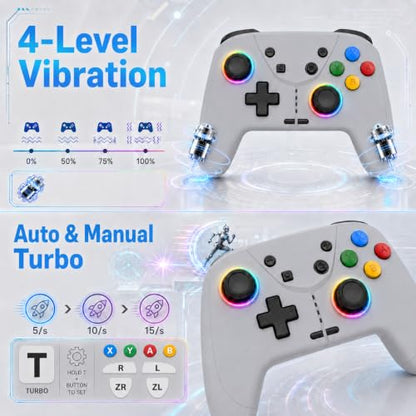 aghi Switch 2 Pro Controller with Hall Effect Joysticks and One Key Wake Up | Wireless Game Controller for Switch 2/Switch/Lite/OLED, with Turbo, Dual Vibrations, Loop Macro, 6-Axis Gyro, 800mAh, Grey - color: Grey
