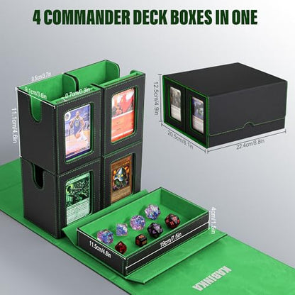 Kabinka Card Deck Box for MTG Commander, Holds 400+ Double-Sleeved Cards, 5 IN 1 Detachable Card Case with Dice Tray, Fits Magic/TCG Cards, 4 Magnetic Card Holders & Dividers (Black Green) - color: Black Green