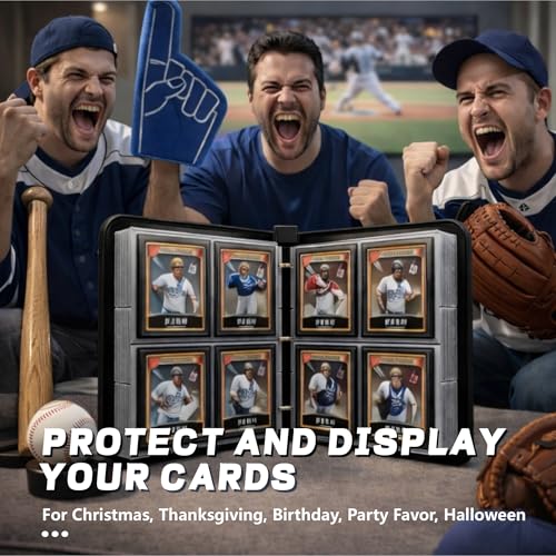 Baseball Card Binder with Sleeves, 4-Pocket Portable Card Protectors Album Holder Book with Zipper, Fits 400 Cards with 50 Removable Sleeves, Baseball Cards Display Storage Carrying Case -GYYS03 - color: Baseball-GYYS03-400 cards
