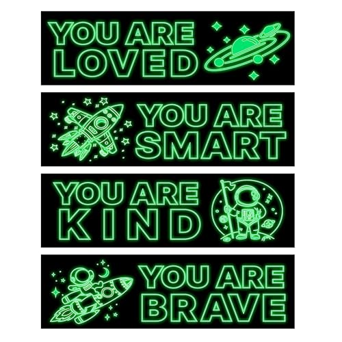 4Pcs Astronaut Wall Stickers Glow in The Dark, Space Astronaut Inspirational Wall Decor for Boys Room, Kids Bedrooms Game Rooms Nursery Decorations - color: Luminescent-022wscp-green