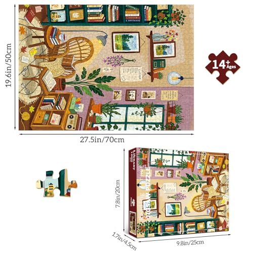 1000 Piece Jigsaw Puzzles for Adults, Reading Nook Puzzle with 1:1 HD Poster, Precise Interlocking, Letter Markings on Back, Dust-Free, Stress Relief & Ideal Family Game Gift - color: Reading Nook