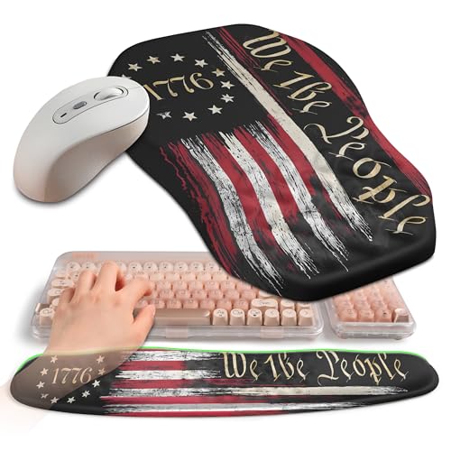 2-in-1 Ergonomic Set, Wave Keyboard Wrist Rest and Massage Slope Mouse Pad Wrist Support, Rebound Memory Foam for Relieve Carpal Tunnel Syndrome and Wrist Pain (Flag) - color: Flag