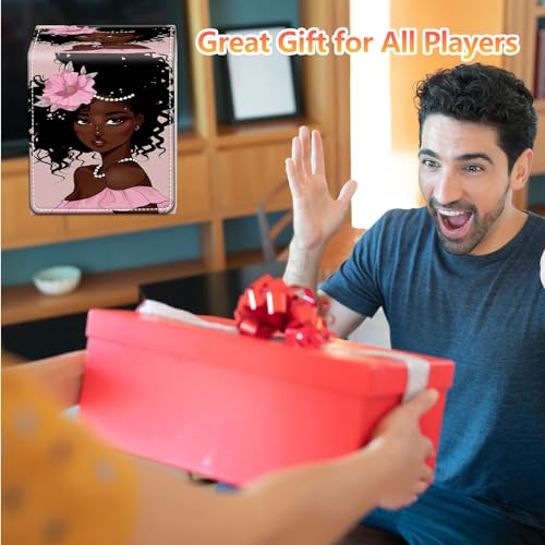 Card Deck Box, Card Storage Box Fits 100+ Single Sleeved Cards, Large Capacity PU Leather Card Storage Box with Strong Magnet for Magic Commander TCG CCG, African American Afro Women - color: African American Afro Women