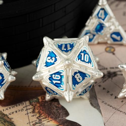 Surpass DND Metal dice Set Dungeons and Dragons dice for Dungeons & Dragons RPG dice Role Playing Game D20 D12 D10 D8 D6 D4 - color: Blue-white