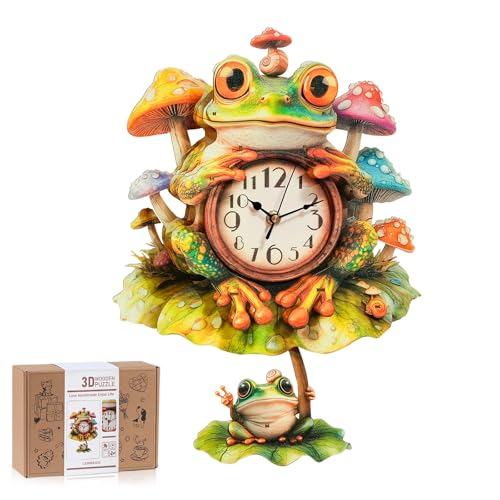 3D Wooden Puzzles for Adults, Frog Clock with Pendulum Model Kit, 3D Puzzles for Adults Room Home Decor DIY Wall Clock Kit, Holiday Birthday Christmas Day Gifts for Men Women Teens - color: Frog