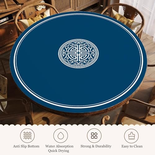Blue Round Mahjong Mat with Carrying Bag, Anti Slip Noise Reduction Poker Card Board Tile Games Polyester Table Cover(Blue-1,27.56x27.56 in) - color: Blue-1, size: 27.56x27.56 in