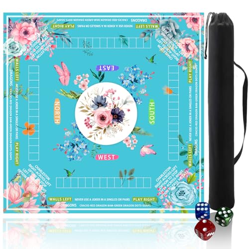 mahjong mat for table with Drawstring Bag/31.5Inch/american mahjong table cloth with rules mats,Noise Reduction Anti-Slip game mat for table,for Mahjong/Poker/Board Games/Card Games/Dominoes (blue) - color: Light Blue