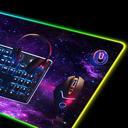 DINKY RGB Gaming Mouse Pad, Large Extended Soft Led Mouse Pad with 14 Lighting Modes, Water Resist Keyboard Pad, Computer Keyboard Mousepads Mat 31.4×11.8 inches- Purple Nebula - color: 01, size: 11.8" x 31.4"