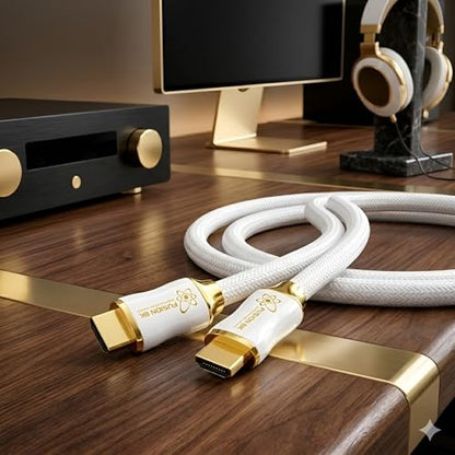 White HDMI 2.1 Cable 15 Feet - Certified 48Gbps 8K@60Hz 4K@120Hz 10K | HDR Dolby Vision eARC | Braided Cord for PS5 Xbox Series X Apple TV 4K - size: 15 Feet