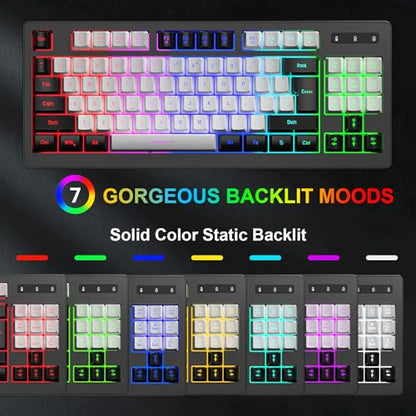 BlueFinger Wireless Gaming Keyboard and Mouse Combo, RGB Rainbow Backlit Rechargeable Battery, 87 Keys TKL Light Up Keyboard with Ergonomic Gaming Mouse for Mac Laptop Computer PC Gamer(Black & White) - color: Black & White