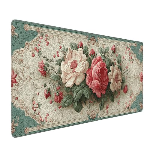 Extra Large European Style Peony Mouse Pad - 35.4 x 15.8 Inches, Soft Fabric Surface with Rubber Non-Slip Base for Precise Mouse Control - color: European Style Peony