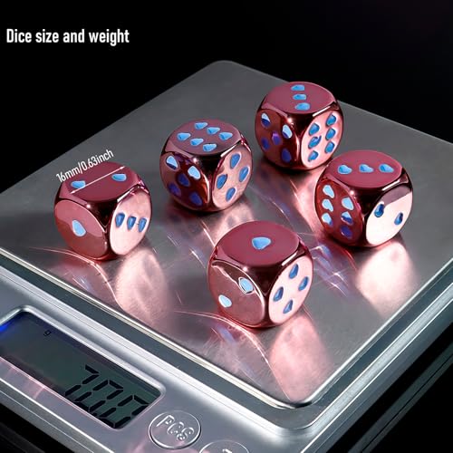 16mm Pink Metal Dice Set - 5-Piece Solid Iron Dice with Case, 6-Sided Metal Dice for Board Games, Poker Parties, Tabletop RPG, Geek Gifts - color: Pink