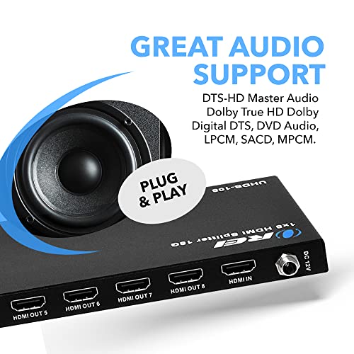 OREI 1x8 2.0 HDMI Splitter 1 in 8 Out Ports with Full Ultra HDCP 2.2, 4K at 60Hz & 3D Supports EDID Control - Upto 30 Feet HDMI Cable | OREI 1x8 2.0 HDMI Splitter 1 in 8 Out Ports With Full UltraHD 4K@60Hz, HDCP 2.2, 3D Support, EDID Control - size: 1x8 -