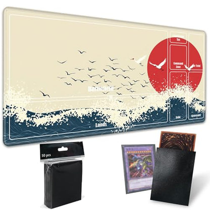 MTG Playmat with Zones, TCG Card Game Play Mat with Stitched Edges, Non-Slip Rubber Base Gaming Desk Mat, Smooth Surface 24 x 14 Inch, Janpanese Sun Sea - color: Janpanese Sun Sea, size: Zone 1