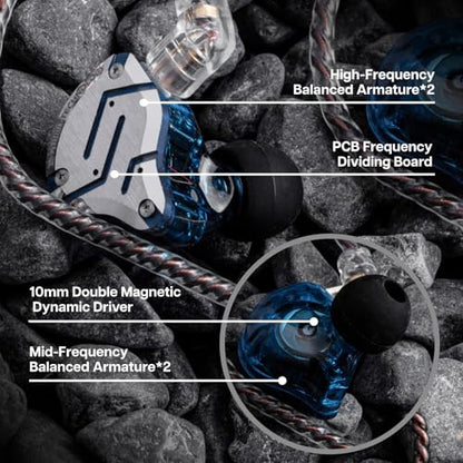Linsoul KZ ZS10 Pro, 4BA+1DD 5 Driver in Ear Monitor, HiFi Wired Earbuds, Gaming Earbuds, Hybrid IEM Earphones with Stainless Steel Faceplate, Detachable Cable for Musician(with Mic, Glare Blue) - color: Glare Blue, style: With Mic