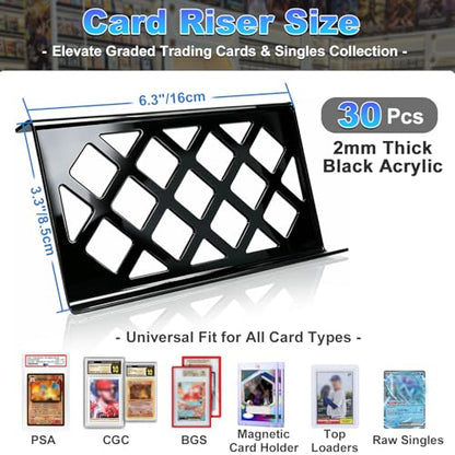 30 Modular Trade Card Risers | Black Acrylic - Perfect for Trade Shows, Display Cases, and Card Vendors - Display Stand for Sports Cards & Trading Card Games
