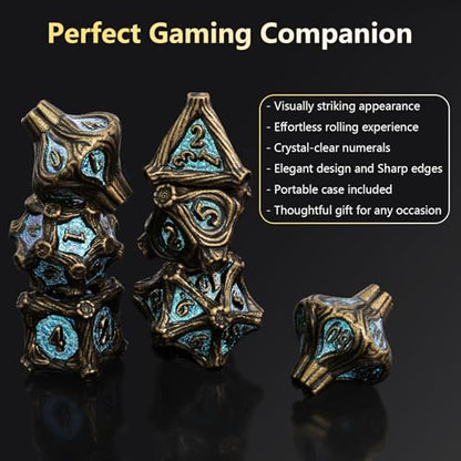 DND Tree Root Metal Dice Set Nature Vines Dice Set with Box, 7pcs Dungeons and Dragons Edged Polyhedral Dice for D&D RPG Role Playing Gaming Games (Bronze)