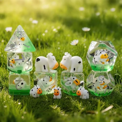Resin D&D Dice Set, Cow Polyhedral Dice for Dungeons and Dragons, RPG, MTG DND 7-DIE (D4, D6, D8, D10, D12, D20, D%) for Ages 15 and Up - color: Cow