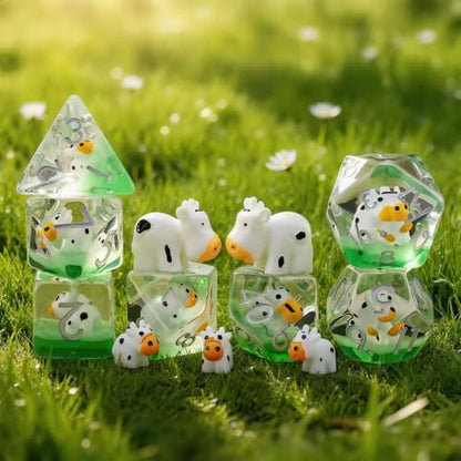 Resin D&D Dice Set, Cow Polyhedral Dice for Dungeons and Dragons, RPG, MTG DND 7-DIE (D4, D6, D8, D10, D12, D20, D%) for Ages 15 and Up - color: Cow