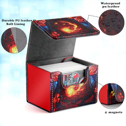 Deck Box for MTG Cards, Trading Commander Deck Case Holds 120+ Sleeved Cards, PU Leather Magnetic Collectible Card Storage Box Fits for TCG Magic Card (Red) - color: A-Red