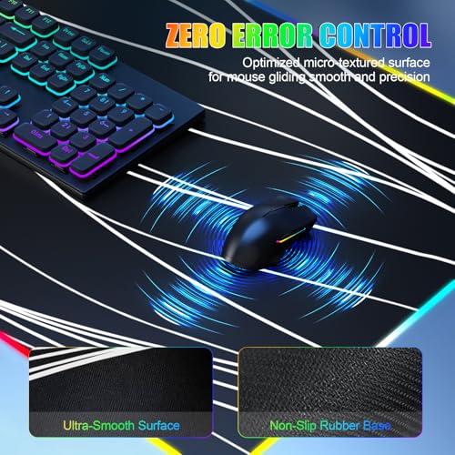 Mouse Pad with Phone Holder, Wireless Charging Desk Mat, RGB Gaming Mousepad Home Office Large Desk Pad with Ultra-Smooth Surface, Non-Slip Base, Waterproof Keyboard Pad,Wavy Black - color: 31.5x15.75"Phone Stand-Wave