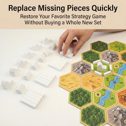 Replacement Pieces for Settlers of Catan – Roads, Settlements & Cities Set, Durable Game Tokens, Compatible with Catan Board Game Accessories, Game Pieces Plus Bonus Pieces (White) - color: White