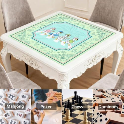 Summer Green Mahjong Mat for Table, 31.5 * 31.5in Anti Slip Mahjong Table Cover, Noise Reduction, Neoprene Mah jongg Mat with Carrying Bag & 3 Dices, Hawaiian Tropical Poker Board Tile Games Mats - color: Ducks