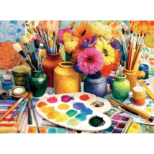 EIYRURU 500 Piece Jigsaw Puzzle for Adults –Artist Studio Jigsaw Puzzles 500 Pieces, Flowers Brushes Palette Puzzles for Adults 500 Pieces, Challenging Perfect for Game Nights, 20.5 X 15 in - color: Artist Studio