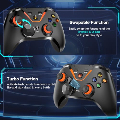 Wireless Gaming Controller for PC/NS/Android(2-Pack): Wired & USB Receiver Wireless & Bluetooth, Pressure-Sensitive Trigger, 6-Axis Motion, Dual Vibration Feel, Turbo, Ergonomic Design(No Xbox/PS) - color: 2 Black