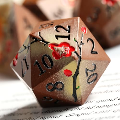 Metal Dice Set DND, DNDND 7 PCS Metallic Flowers D&D Dice with Gorgeous Gift Case for D&D Dungeons and Dragon Tabletop Game (Brown and Cream-Coloured) - color: Flower Brown
