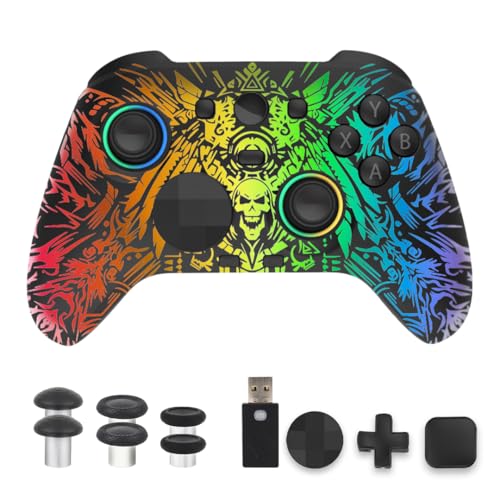 RALAN HD-151D Wireless PC Controller with Hall Effect Joysticks & Triggers, 1300mAh Battery & Custom RGB Lighting, 1000Hz Polling Rate, 2.4G/Bluetooth/USB-C, 3.5mm Audio Jack, 4 Onboard Profiles, Remappable Back Buttons Compatible with PC/Switch/Steam/And