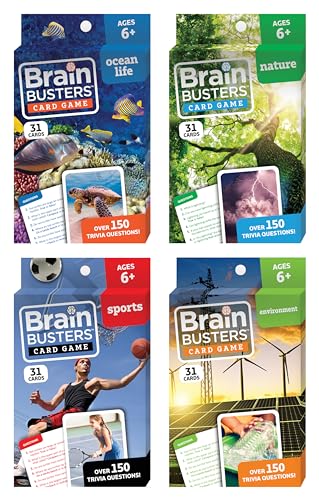 Brain Busters Trivia Card Set, Family Knowledge Cards Bundle with 120 Flash Cards - Multiple Choice Topics Including Environment, Sports, Ocean Life and Nature (Ages 6+) - style: Sports