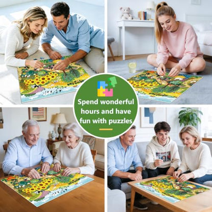 300 Piece Puzzles for Adults Kids,Large Piece Rural Farm Countryside Puzzle | Sunflower Animal Farm for Adult Kids,Birthday Holiday Party Gifts with Family,Jigsaw Puzzle with Letters on Back,20.5*15 in - color: Rural