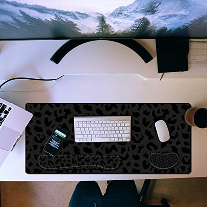 3Pcs Large Gaming Mouse Pad Desk Mat,Keyboard Mouse Wrist Rest Support Set,Extended Laptop Mouse Pad Memory Foam Non-Slip Base for Gamer Home Office(31.5x15.7in)-Black Leopard Cheetah - color: B1-Black Purple