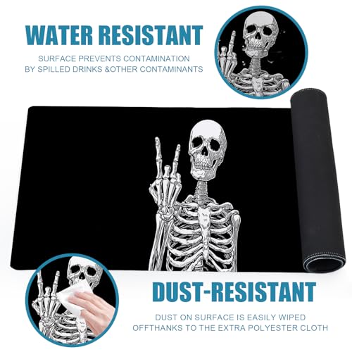 Large Gaming Mouse Pad, Human Skeleton Big Mousepad, XL Extended Desk Mat Non-Slip Rubber Base, Stitched Edges Computer Keyboard Mat for Office, 31.5x11.8in, Black and White Skull - color: Skeleton
