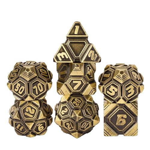 Metal UFO Dice Set, 7 Die Metal Polyhedral Dice Set for DND Dungeons and Dragons Role Playing Games,with Skull Bag.(Ancient Bronze) - color: Ancient Bronze