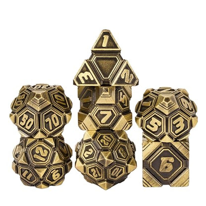 Metal UFO Dice Set, 7 Die Metal Polyhedral Dice Set for DND Dungeons and Dragons Role Playing Games,with Skull Bag.(Ancient Bronze) - color: Ancient Bronze