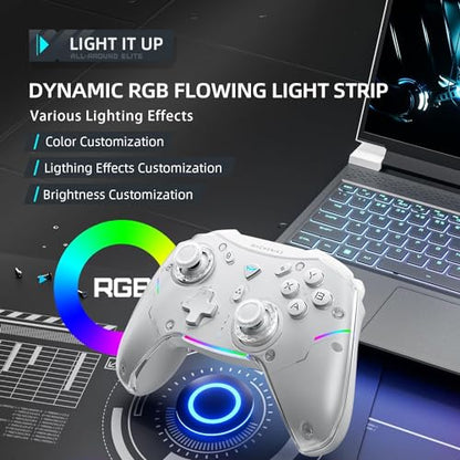 Machenike G5Pro Wireless Gaming Controller for Windows PC,Switch,IOS,Android,PC Controller Hall Effect Joystick/Triggers/Gyroscope,RGB Lights,Frost White - color: Frost White