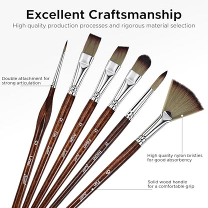 Bougimal 33 Pcs Paint Brush Set, No-Shedding Artist Paint Brushes | Paint Brush Kit with Flat Round Filbert Fan Angle Detail Brush for Acrylic, Oil, Watercolor, for Artists & Beginners (Tawny) - color: Tawny
