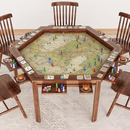 Board Game Table, 59" Hexagon Gaming Table with Removable Table Top & Play Mat for 6 Players, Includes Detachable Cup Holders and Trays for Dining, Card, DND, Poker in Walnut - size: Hex Table
