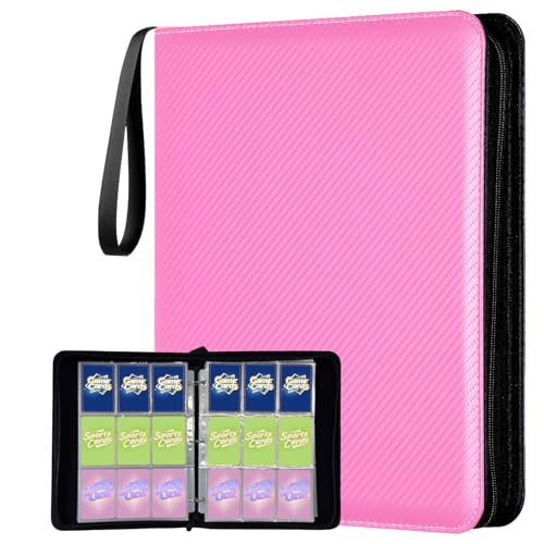 9 Pocket Trading Card Binder, Holds 1080 Cards with 60 Removable Double-Sided Sleeves, Premium Zipper Top Loader Card Collection Album, PU Card Folder Holder for MTG, TCG, Baseball, Sports Cards - color: Pink