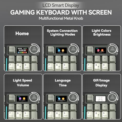 SOLAKAKA A99 Pro Wireless Mechanical Keyboard with LCD Screen & Metal Knob, 2.4GHz/BT5.0/USB-C, RGB Backlit Gaming Keyboard, Hot Swappable, Creamy Keyboard with Gasket Structure, for Win/Mac - color: Black Grey White