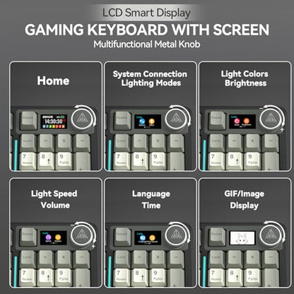 SOLAKAKA A99 Pro Wireless Mechanical Keyboard with LCD Screen & Metal Knob, 2.4GHz/BT5.0/USB-C, RGB Backlit Gaming Keyboard, Hot Swappable, Creamy Keyboard with Gasket Structure, for Win/Mac - color: Black Grey White